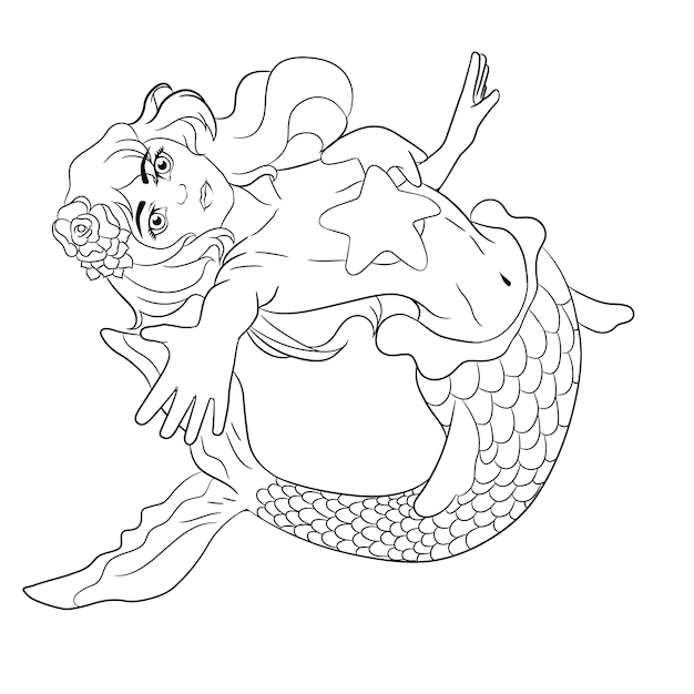 Hand drawn mermaid outline illustration