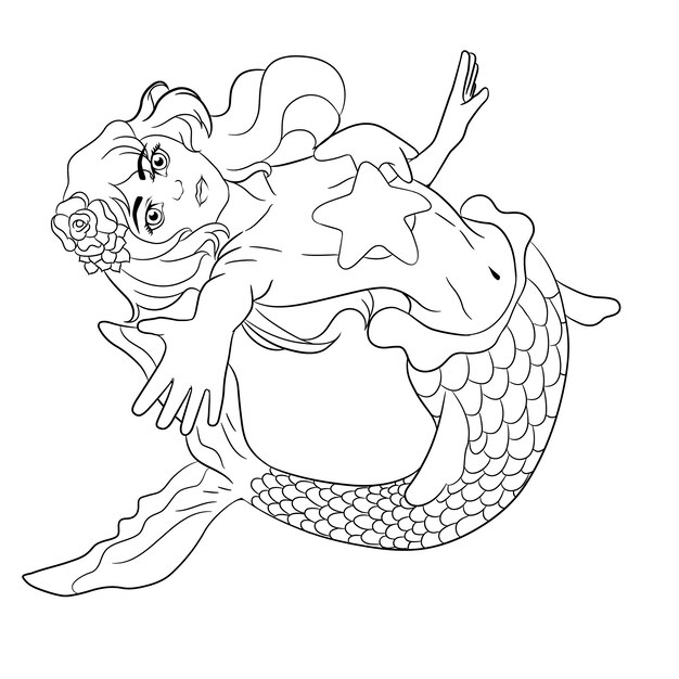 Hand drawn mermaid outline illustration