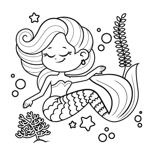 Free vector hand drawn mermaid outline illustration