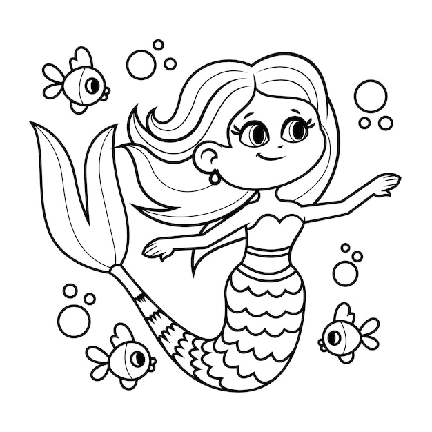 Free vector hand drawn mermaid outline illustration