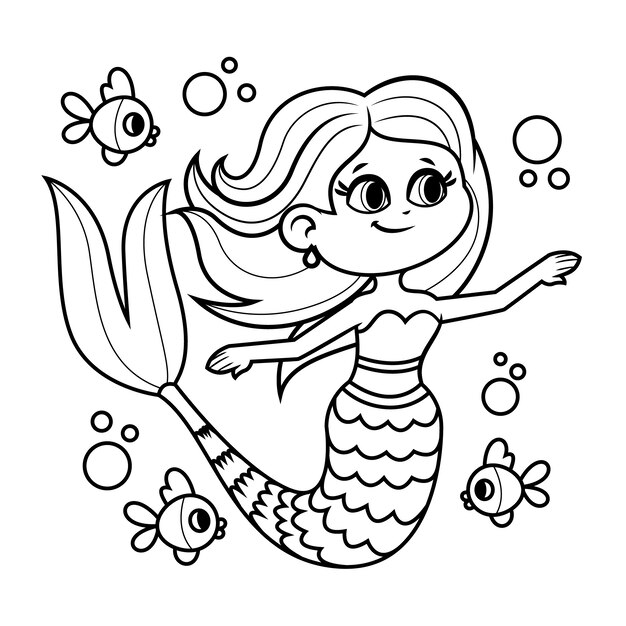 Hand drawn mermaid outline illustration