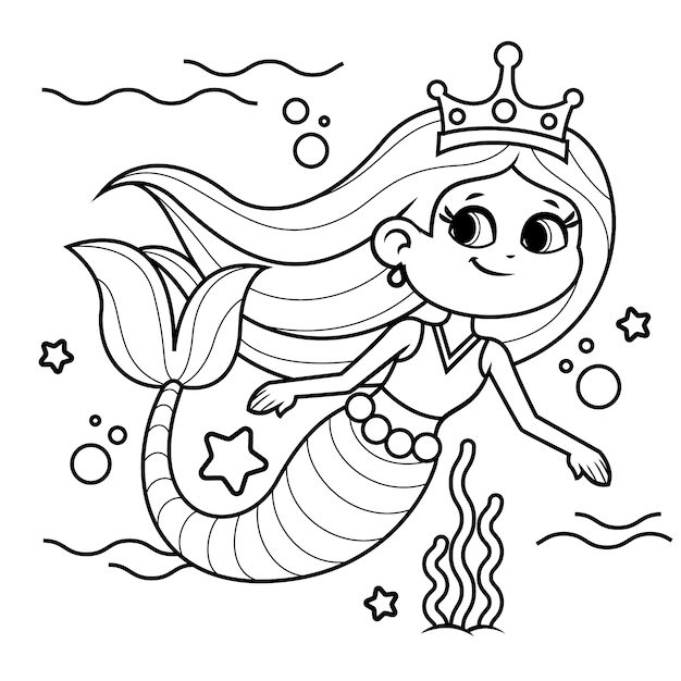 Color by numbers coloring book for kids with cute mermaid. Coloring page  with cartoon mermaid. Monochrome black and white. Vector illustration.  23188525 Vector Art at Vecteezy