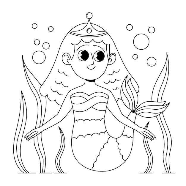 Hand drawn mermaid outline illustration