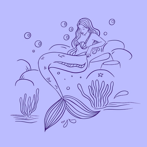 Free vector hand drawn mermaid outline illustration