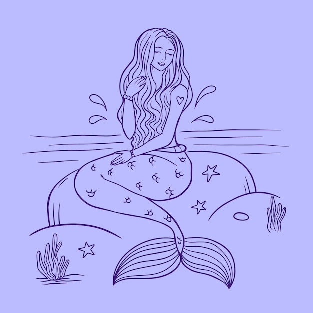 Illustrazione del profilo della sirena disegnata a mano