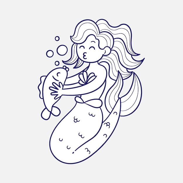 Illustrazione del profilo della sirena disegnata a mano