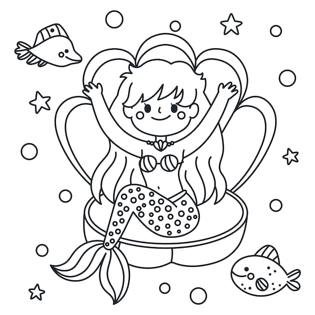 Hand drawn mermaid outline illustration