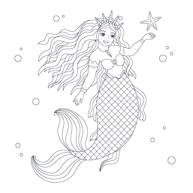 Free vector hand drawn mermaid outline illustration