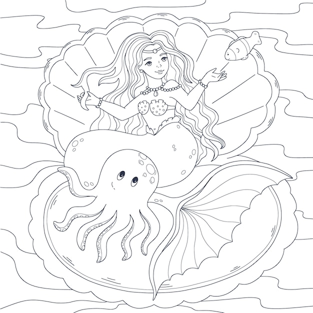 Free vector hand drawn mermaid outline illustration