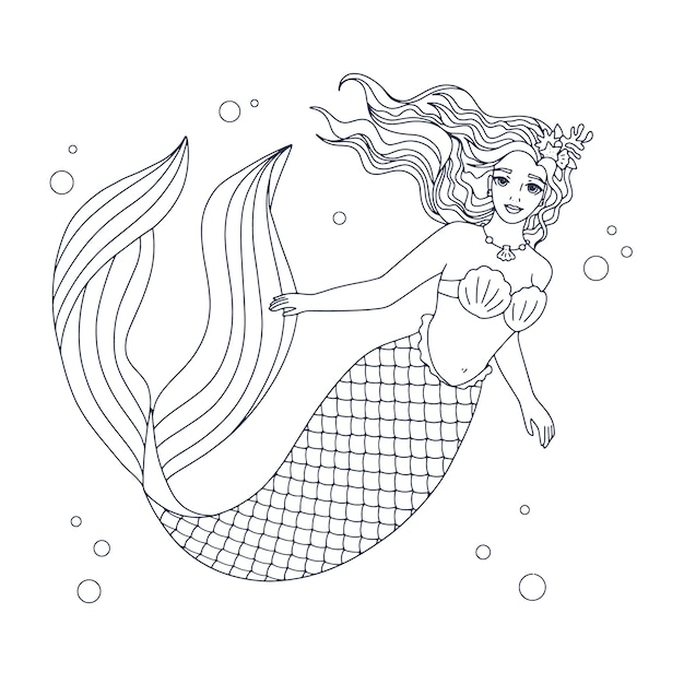 Free vector hand drawn mermaid outline illustration