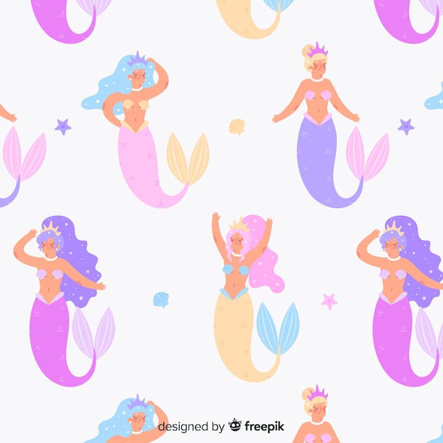 Hand drawn mermaid pastel color pattern