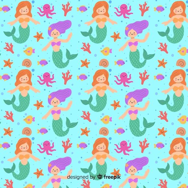 Free vector hand drawn mermaid pattern