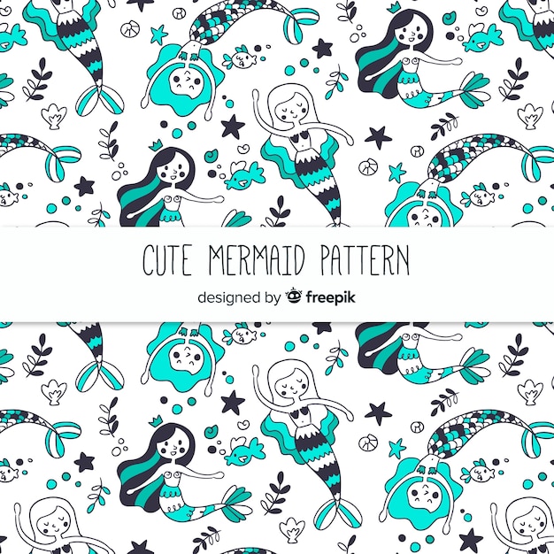 Free vector hand drawn mermaid pattern