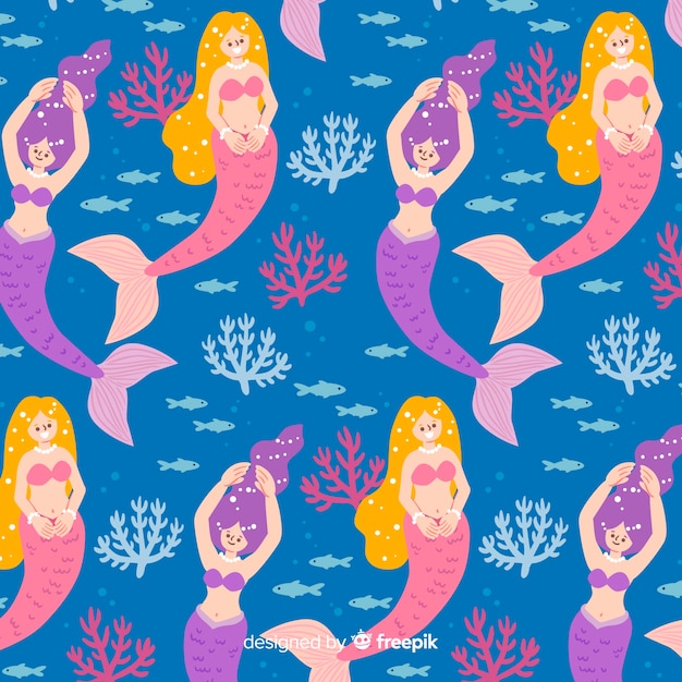 Free vector hand drawn mermaid pattern