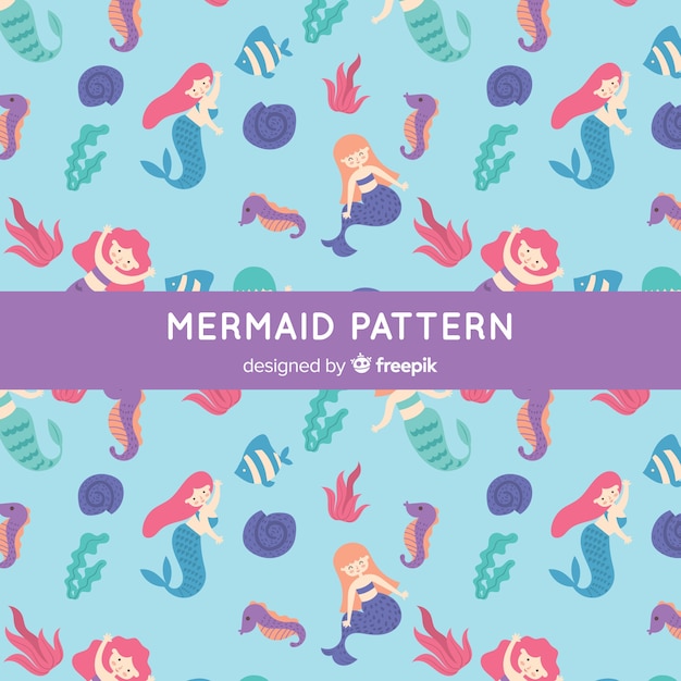 Free vector hand drawn mermaid pattern