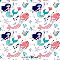 Free vector hand drawn mermaid pattern