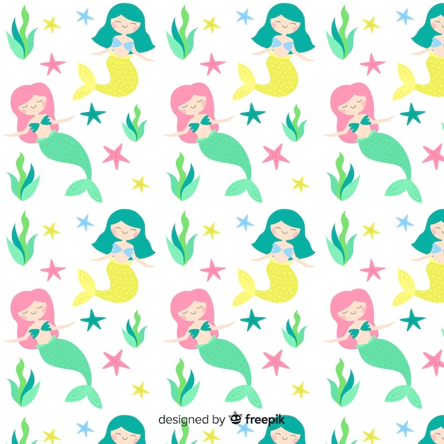 Free vector hand drawn mermaid pattern