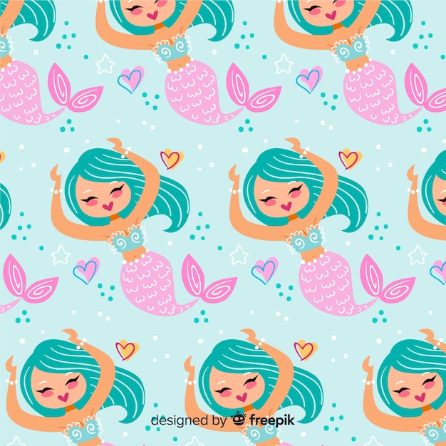 Free vector hand drawn mermaid pattern