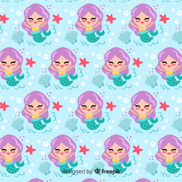 Free vector hand drawn mermaid pattern