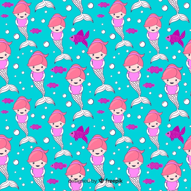 Free vector hand drawn mermaid pattern