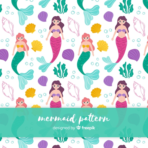 Free vector hand drawn mermaid pattern