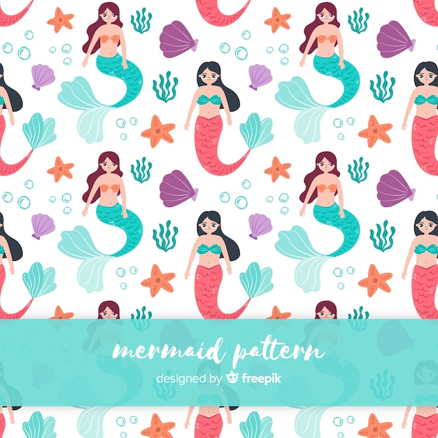 Free vector hand drawn mermaid pattern