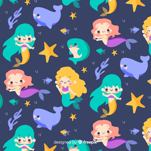 Free vector hand drawn mermaid pattern