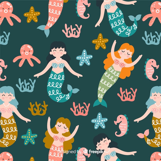 Free vector hand drawn mermaid pattern