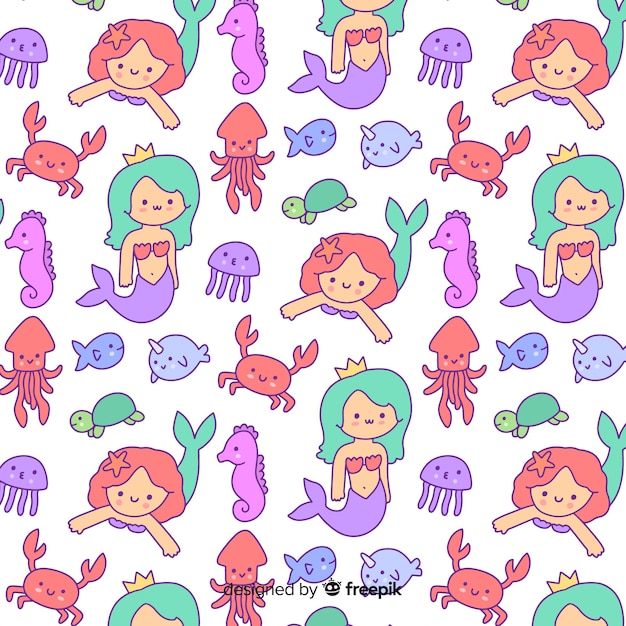 Free vector hand drawn mermaid pattern