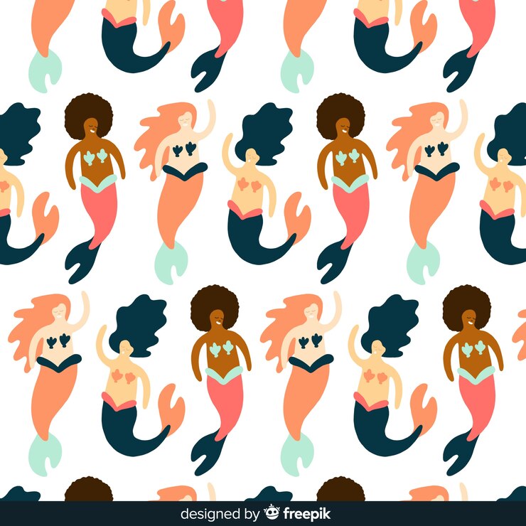 Free Vector hand drawn mermaid pattern