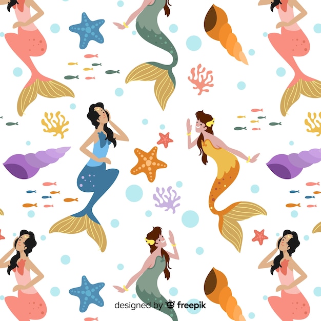 Hand drawn mermaid pattern