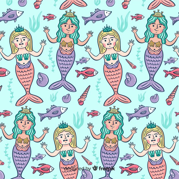 Hand drawn mermaid pattern