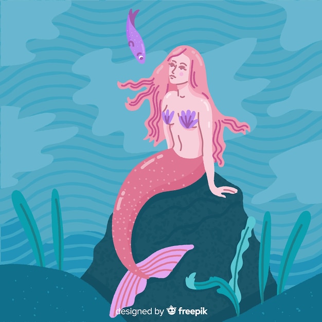 Hand Drawn Mermaid Portrait – Vector Templates