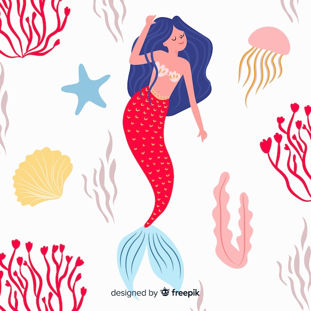 Free vector hand drawn mermaid portrait