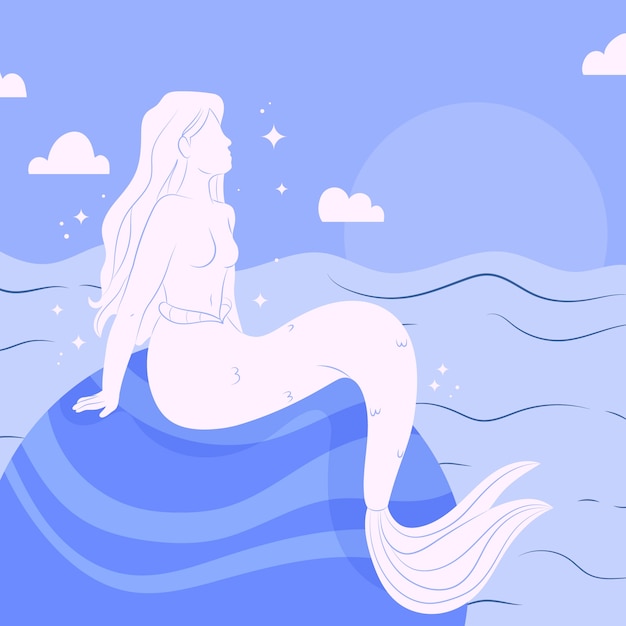 Illustrazione della siluetta della sirena disegnata a mano