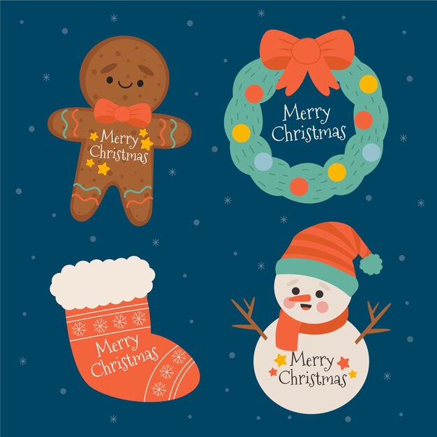 Hand-drawn merry christmas badge pack