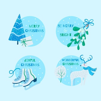 Hand-drawn merry christmas badges template
