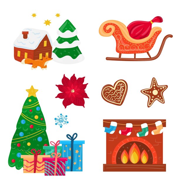 Free vector hand-drawn merry christmas element set