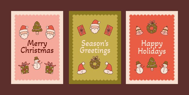 hand drawn merry christmas greeting cards collection