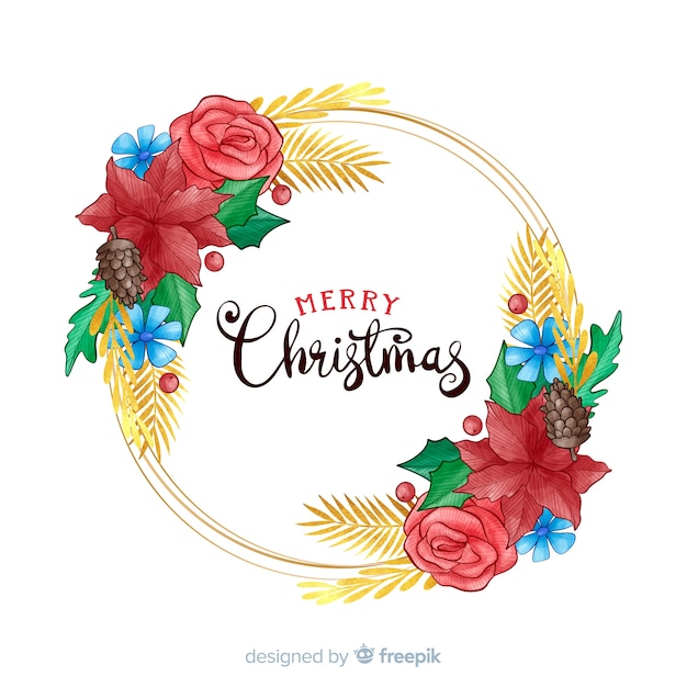 Free vector hand drawn merry christmas with fllowers