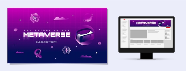 無料ベクター 手描きメタバースコンセプトyoutubeチャンネルアート