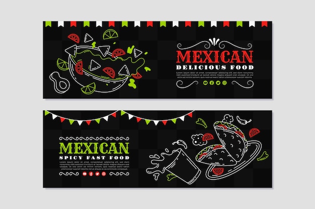 Hand drawn mexican bar horizontal banner