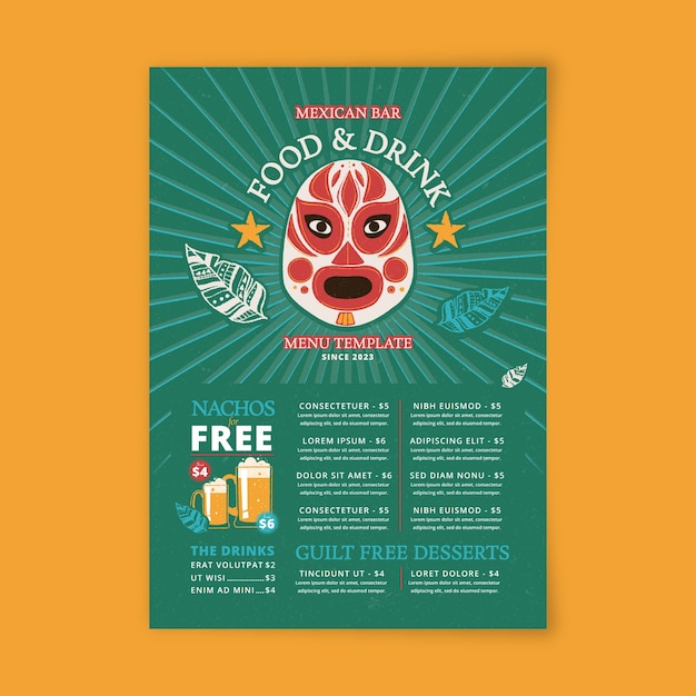 Hand drawn mexican bar menu template