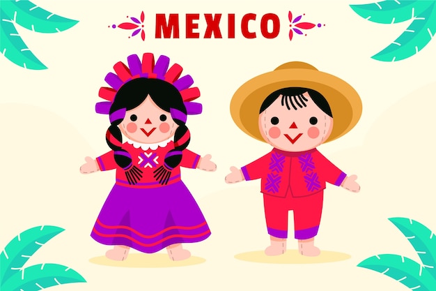 Hand drawn mexican doll illustration