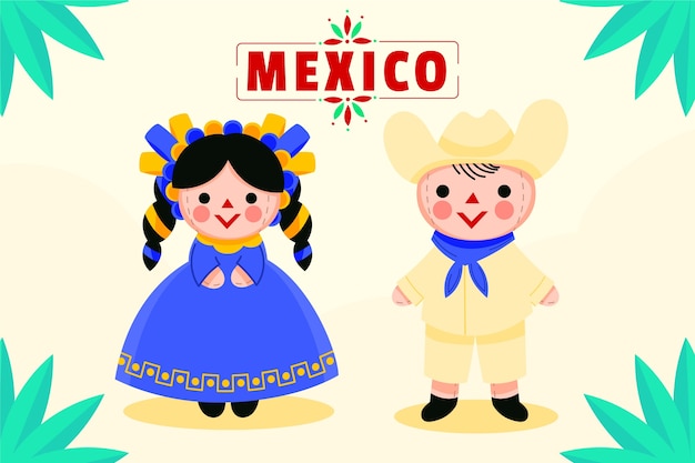 Hand drawn mexican doll illustration