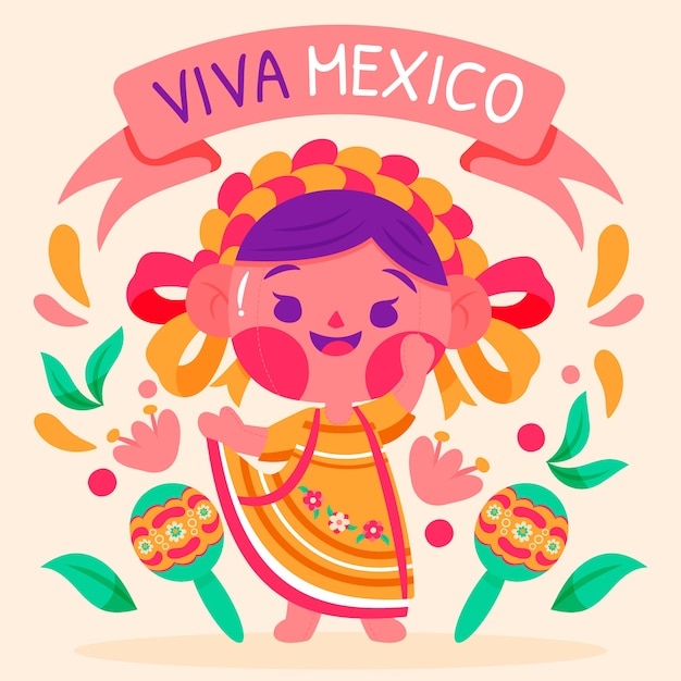hand drawn mexican doll illustration