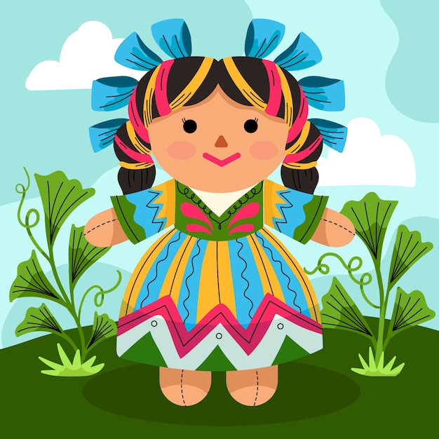 Vettore gratuito illustrazione della bambola messicana disegnata a mano