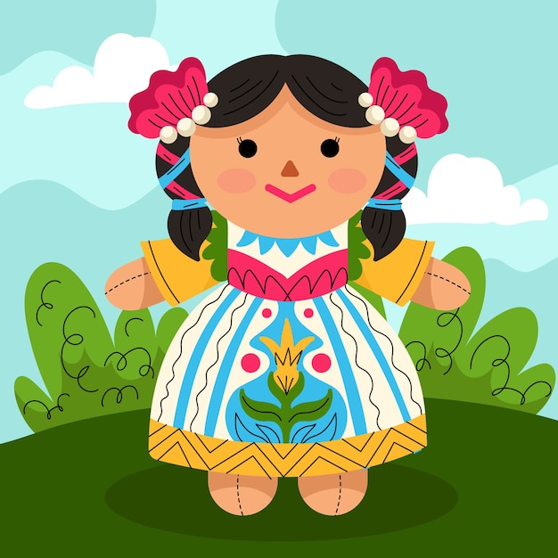 Hand drawn mexican doll illustration