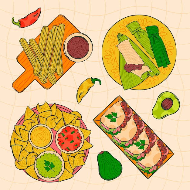 Free vector hand drawn mexican food drawing element