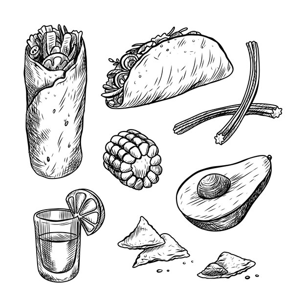 Free Vector hand drawn mexican food drawing illustration